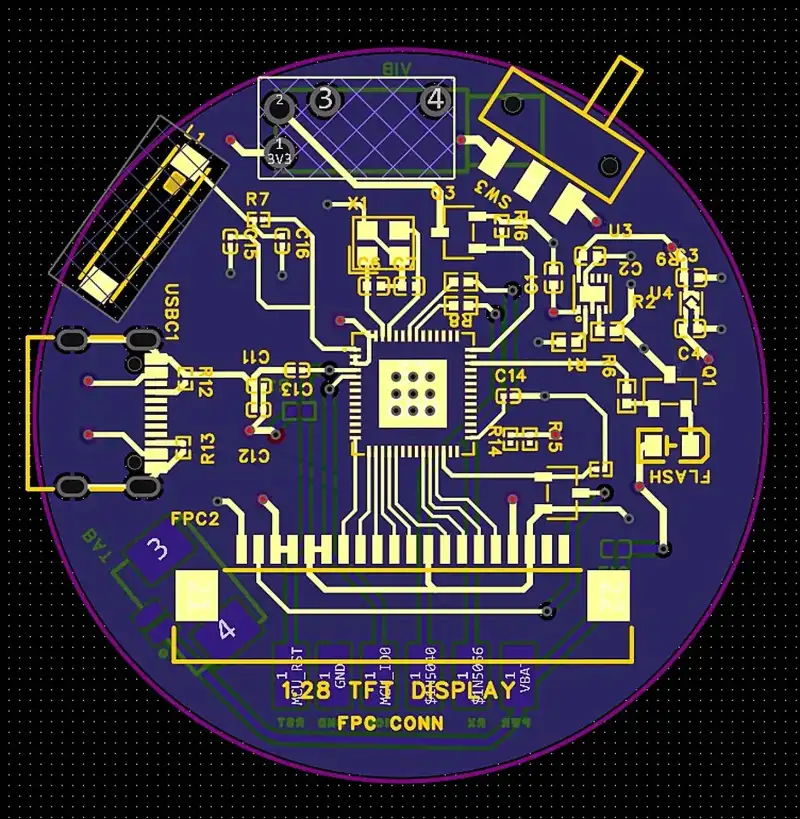 The fully routed four-layer layout.