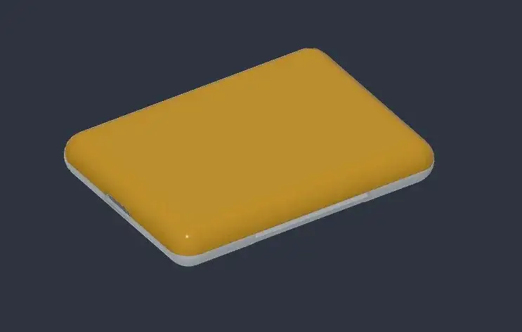 Render of the closed enclosure with its rounded yellow lid.