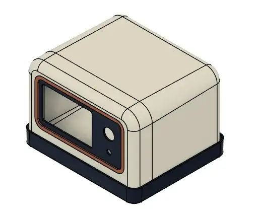 Line render of the enclosure from its front corner.