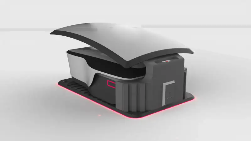 Render of the lawn mower body with its curved canopy.