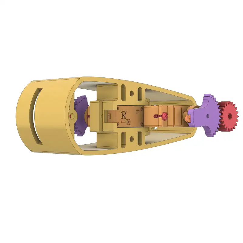 CAD render of the airfoil’s internal mechanism.