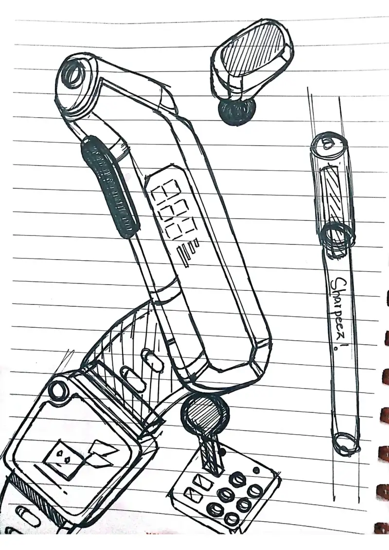 Sketches of handheld devices and a wristband.