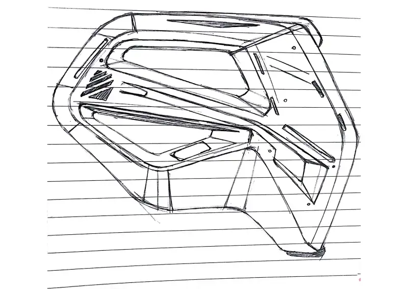 Sketch of an angular, vented casing.
