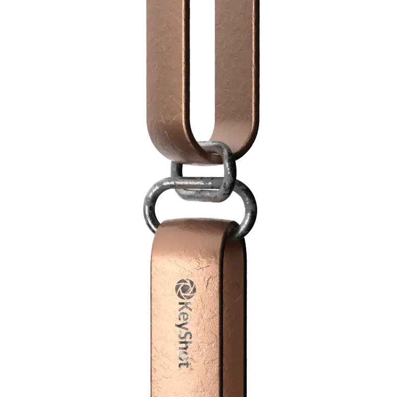 Close render of a leather belt hanging from a metal loop.