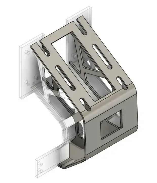Render of the folded bracket, with its slots and fixing flanges.