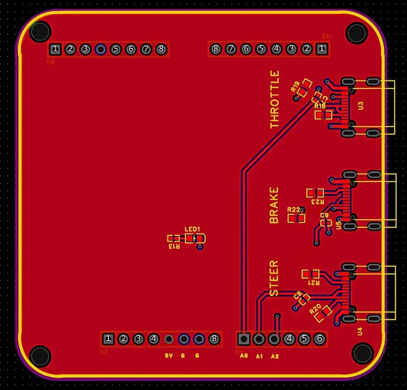 The shield’s copper layout, with the throttle, brake and steering inputs labelled.
