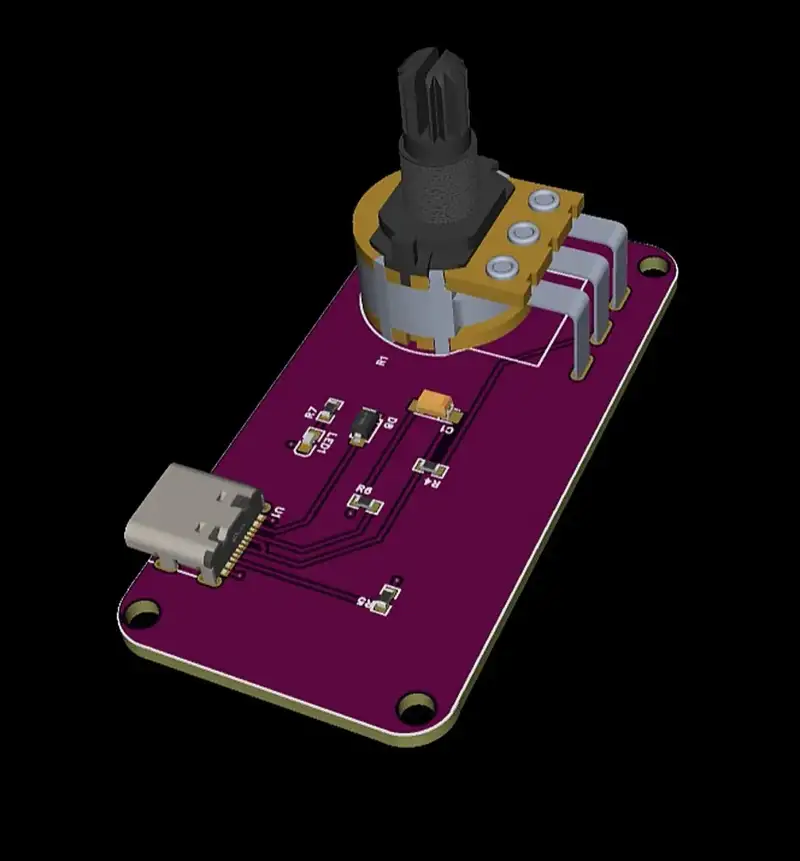 Render of a potentiometer board with a USB-C socket.