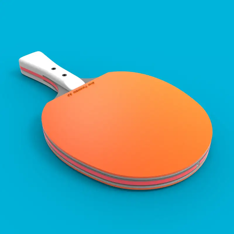 The orange paddle with a white handle, seen from above.