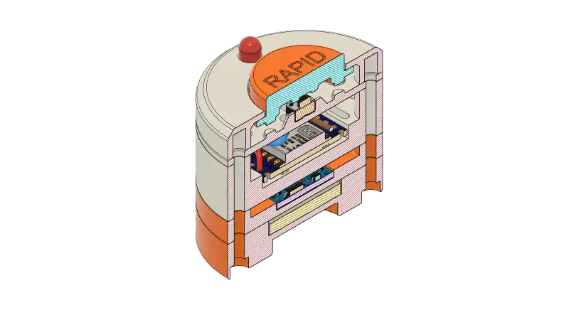 Section render of the assembled button.
